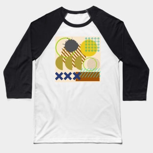 Modern Geometric Pattern Pastel Olive Ochre Retro Doodle Style Baseball T-Shirt